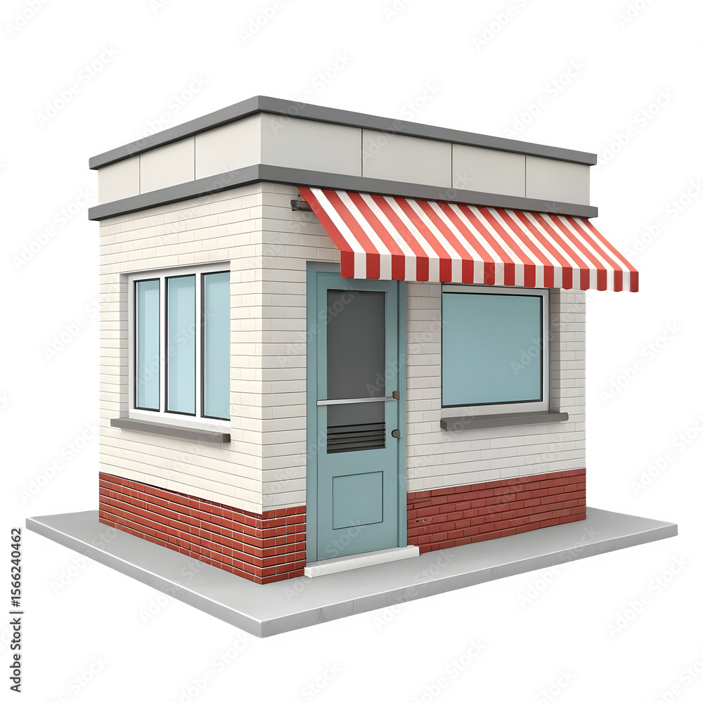 Naklejka premium A small cartoon shop with awning isolated on transparent background