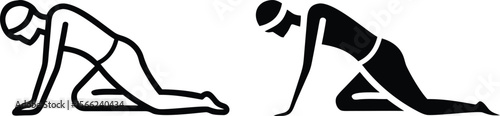 Person Stretching in Yoga Pose Icon in Black and White Silhouette Vector Illustration