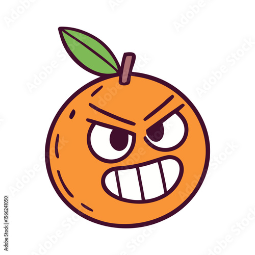 Cute cartoon orange with green leaves cartoon character