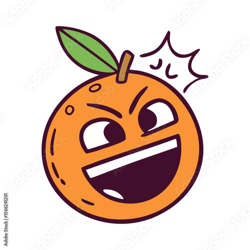 Cute cartoon orange with green leaves cartoon character