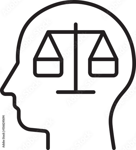 Silhouette head balance scale justice law ethics decision fairness equality legal morality symbolizing thoughtful and impartial judgment in legal or ethical matters