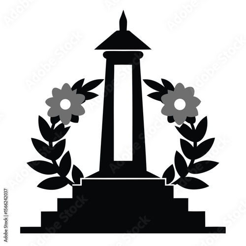 Monumental Stone Structure with Floral Wreath Architectural Iconography