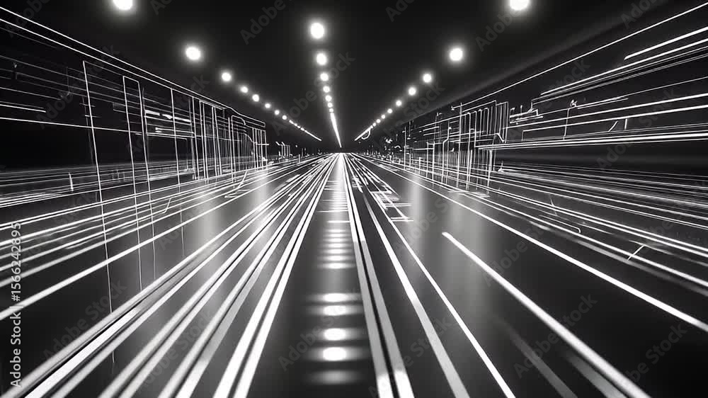 Monochrome Tunnel Structure with Dynamic Light Streaks and Glossy Surfaces Monochrome Tunnel Structure with Dynamic Light Streaks and Glossy Surfaces
