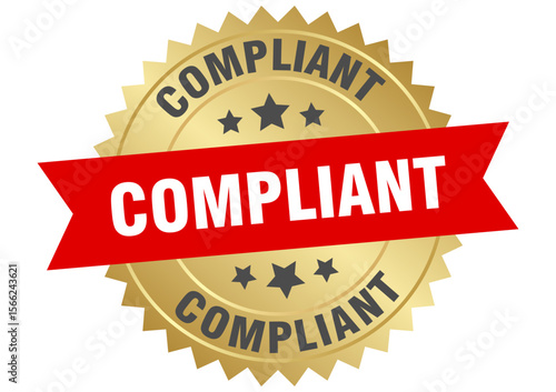 compliant. compliant round red and gold label isolated on transparent background