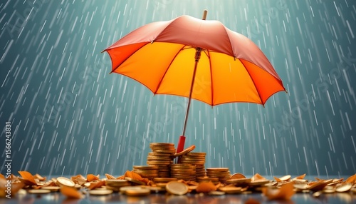 Wallpaper Mural in this digital image, an open red umbrella stands in the center, protecting a collection of coins scattered beneath it Torontodigital.ca