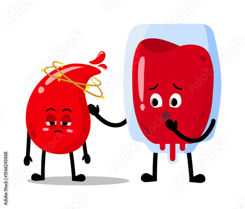 Cute Hand Drawn Worried blood bag and blood drop