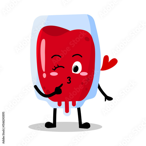 Cute Hand Drawn Flirty Red Blood Bag Blowing A Kiss