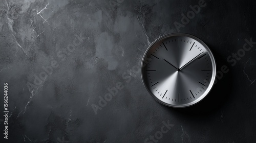 Wallpaper Mural **A high-gloss silver clock hung on a charcoal textured wall, surrounded by subtle reflections and blank space perfect for text overlay Torontodigital.ca