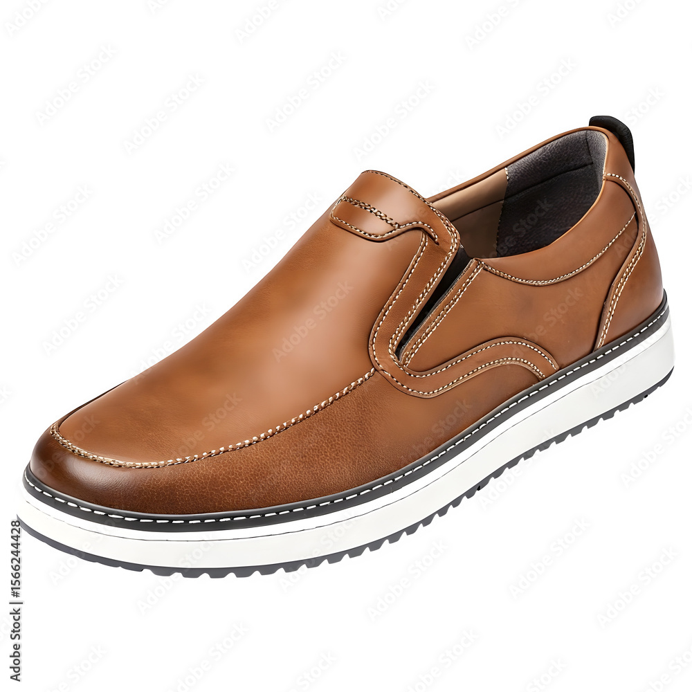 Fototapeta premium A brown leather slipon shoe isolated on transparent background