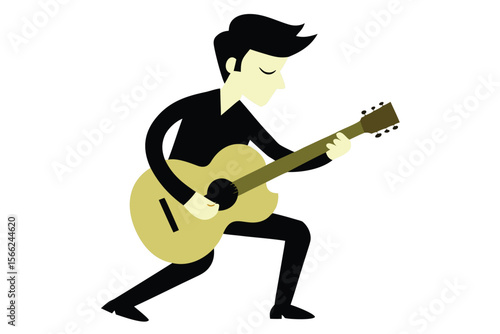 Left handed musician skillfully plays guitar in a vibrant vector illustration