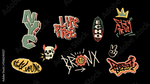 Urban Graffiti Sticker Set , NYC, Bronx, and Street Quotes