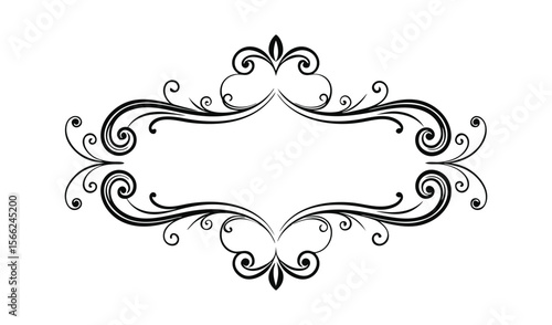 Elegant black ornate decorative flourish frame with swirling scrollwork and empty space