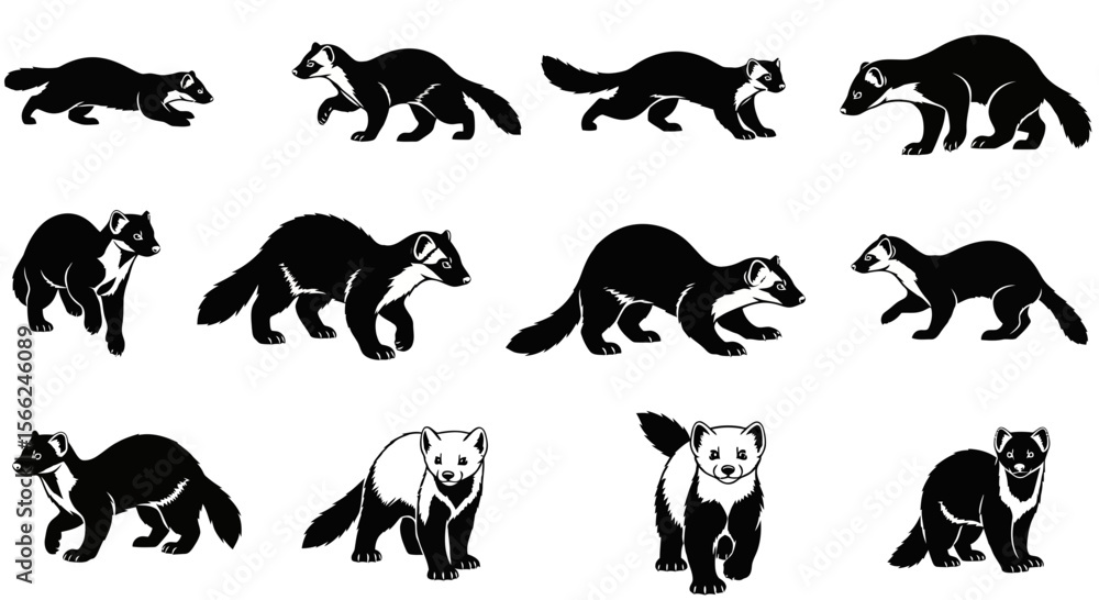 Obraz premium Animal silhouettes in different poses on a white background 