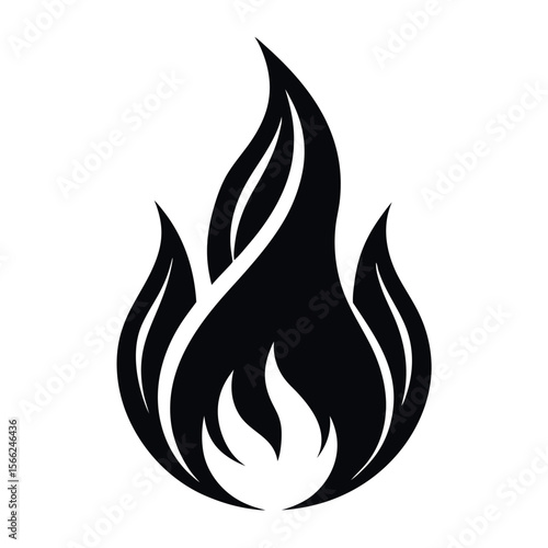 Stylized Black and White Flame Icon Design Element on a White