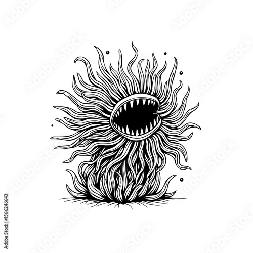 Mysterious carnivorous plant illustration with sharp teeth and dangerous appearance for creating gothic themed designs and horror elements
