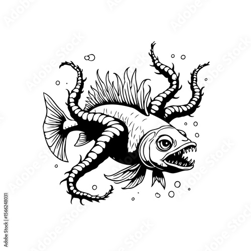Unleashing the depths: A mesmerizing portrayal of a fish adorned with tentacle extensions