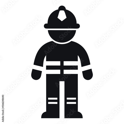 Black and White Firefighter Icon Depicting a Person in Protective Gear and Helmet