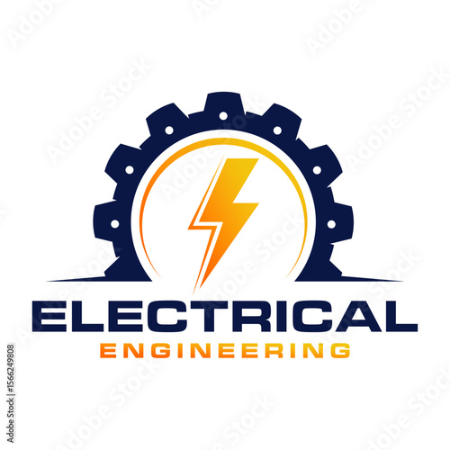 gear and electric lightning Industrial logo design, industrial engineering technology servo motor electric 