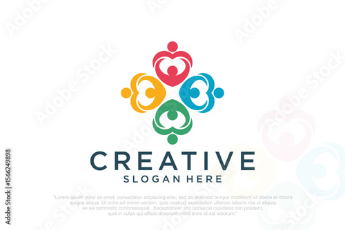 Love family logo icon design with heart graphic element symbol for parenting, vector illustration