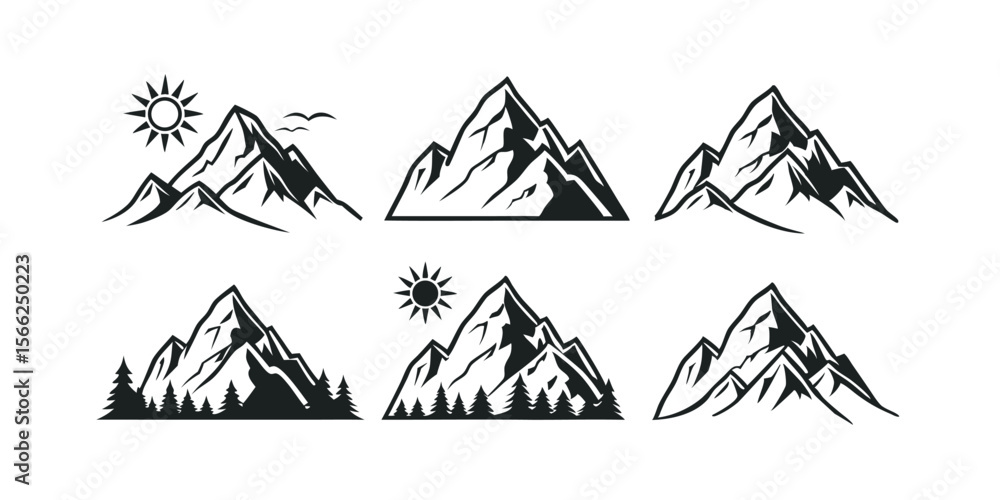 Fototapeta premium Collection of Majestic Mountain Peak Illustrations Perfect for Nature Designs