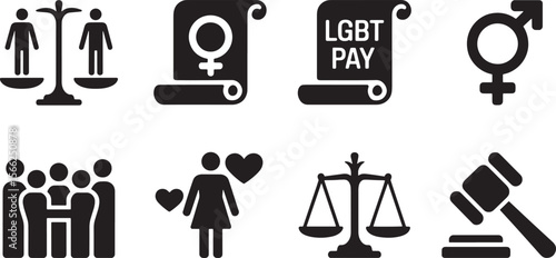 Silhouette Icons Set Gender Equality and Law