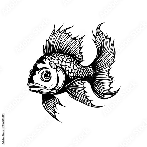Elegant monochrome rendition of a fantail goldfish creating a captivating aquatic masterpiece illustration vector drawing