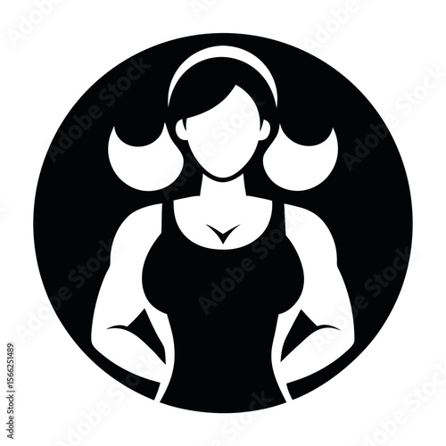 Black and White of a Muscular Woman With Headband and Tank Top