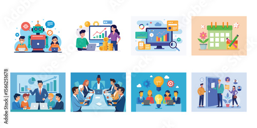Futuristic Illustration of Robot Assisting Team in Business Innovation
