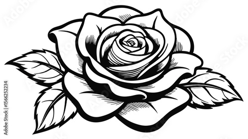 Elegant Black and White Rose Illustration Perfect for Tattoo Designs, Prints, and More