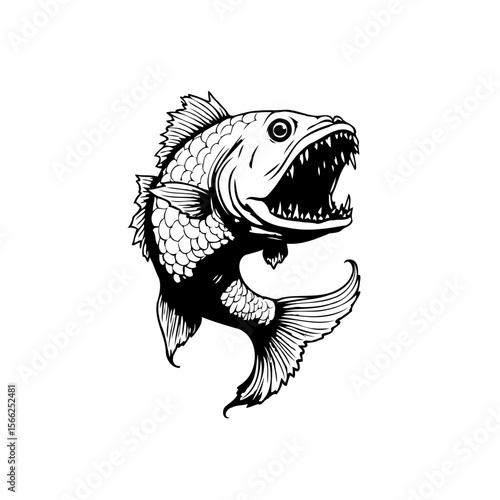 Illustration of a predatory fish with an open mouth a strong jaws with sharp teeth perfect for fishing