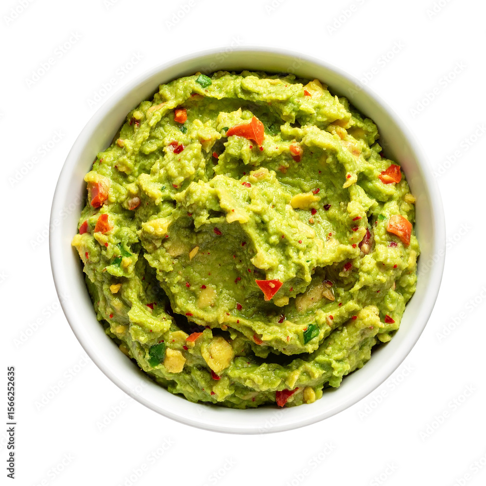Mexican Avocado Dip with Hot Peppers isolated on transparent background Mexican Avocado Dip with Hot Peppers isolated on transparent background