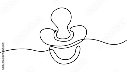 Baby pacifier in continuous one line art style. Continuous one line drawing of baby pacifier, line art style vector illustration. Simple line illustration, Pacifier for baby.