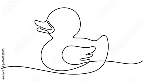 Single continuous line drawing Bath duck hand drawn outline doodle icon. Rubber duck in single continuous line. Children s rubber duck in one line. Minimalist outline. 


