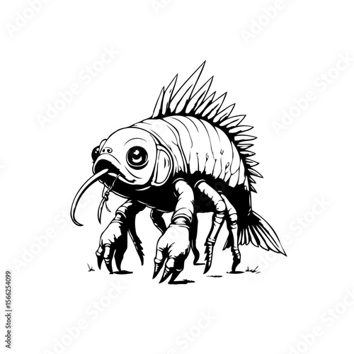 Unique fish insect hybrid creature illustration with artistic design elements and intricate details showcases unusual fusion