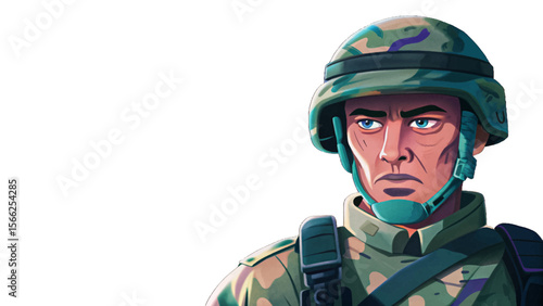 army soldier in white isolated background ideal for conflict zone illustrations, military game assets, posters, and educational visuals