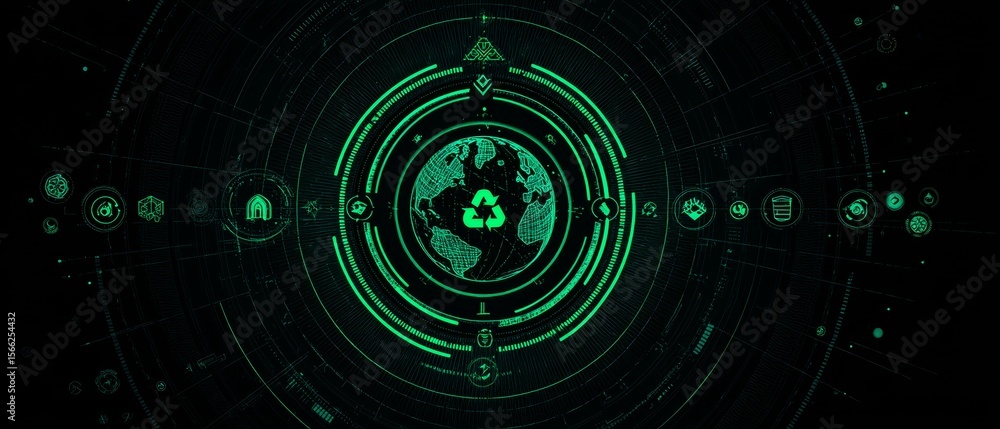 Obraz premium Futuristic Atlas with Sustainable Icons and Recycle Symbols