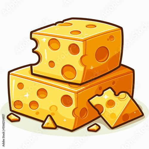 Stack of two cartoon cheese wedges, showing holes and broken pieces, against a white background.