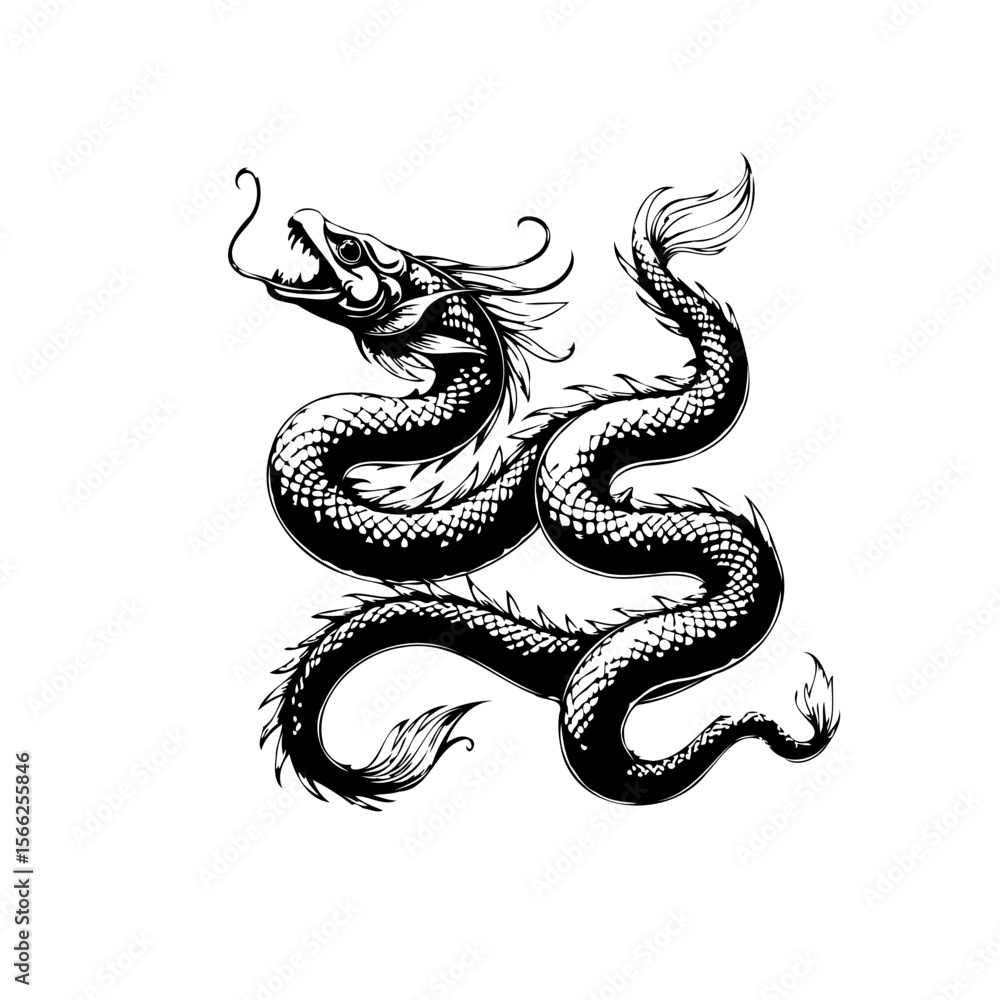 Obraz premium Mystical oriental dragon illustration with intricate details depicting traditional cultural significance and symbolism within asian mythology