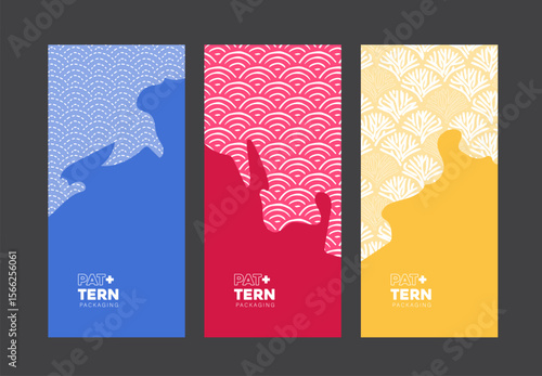 Seamless japanese patterns with bold abstract wave shapes in red blue and yellow background Ideal for modern packaging design branding and decorative surfaces