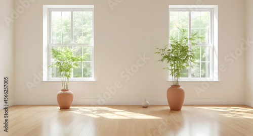 Sunlit minimalist room with potted plants