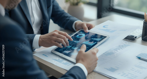 Business team analyzing financial data together