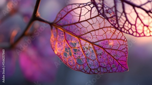 Closeup of a Delicate Purple and Pink Leaf Skeleton