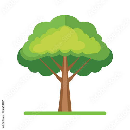 Green Tree, flat style icon isolated on white background. Suitable for nature, environmental concept, ecology, forest designs. Forest oak tree cartoon silhouette icon. Vector illustration EPS 10.