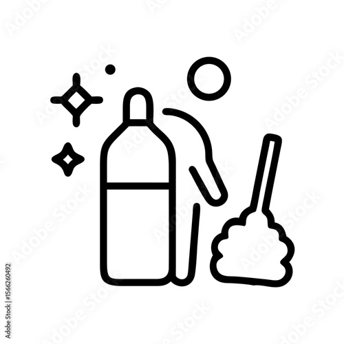 Cleaner using cleaning supplies and tools in a minimalist style  