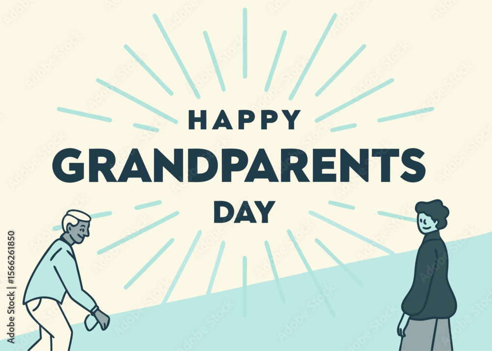 Obraz premium Happy Grandparents Day with Smiling Grandparents and Light Blue Rays