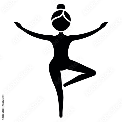 Silhouette of a Woman in a Tree Pose, Balancing on One Leg, Arms Extended