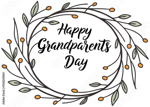 Happy Grandparents Day Floral Wreath with Elegant Script Typography Design