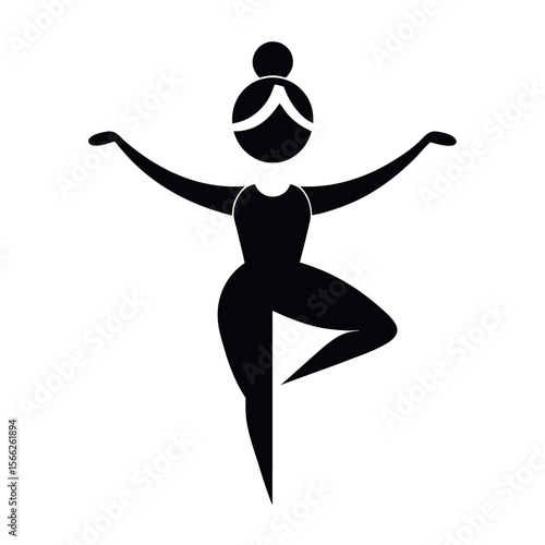Simple Black Silhouette of a Woman Performing the Tree Yoga Pose with Elegance