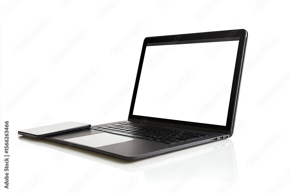 Detailed Color Picture of Modern Laptop and Smartphone Isolated on White Detailed Color Picture of Modern Laptop and Smartphone Isolated on White