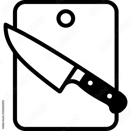 Kitchen knife on cutting board outline icon vector